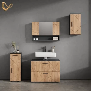 Badmöbel-Set Ronco Goldkraft Eiche/Anthrazit 4 Teile livinity®