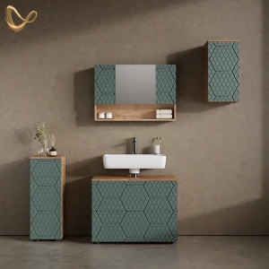 Badmöbel-Set Ronco Grün/Goldkraft Eiche 4 Teile livinity®