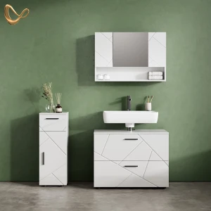 Badmöbel-Set Ronco Weiß Hochglanz 3 Teile, mit Schubladenschrank und Midischrank livinity®