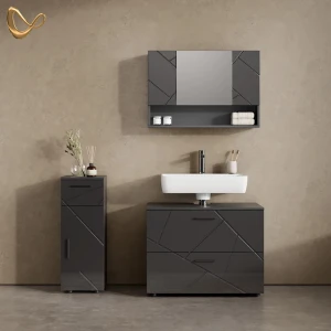 Badmöbel-Set Ronco Anthrazit Hochglanz 3 Teile, mit Schubladenschrank und Midischrank livinity®