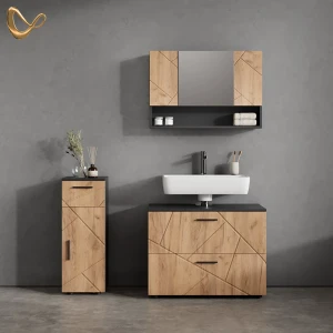 Badmöbel-Set Ronco Goldkraft Eiche/Anthrazit 3 Teile, mit Schubladenschrank und Midischrank livinity®
