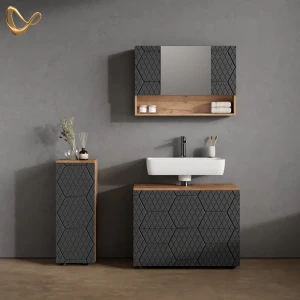 Badmöbel-Set Ronco Anthrazit mit Wabenstruktur 3 Teile, mit Schubladenschrank und Midischrank livinity®