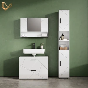 Badmöbel-Set Ronco Weiß Hochglanz 3 Teile, mit Spiegelschrank 80 cm livinity®