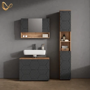 Badmöbel-Set Ronco Anthrazit mit Wabenstruktur 3 Teile, mit Spiegelschrank 80 cm livinity®