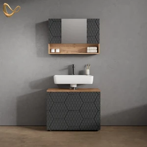 Badmöbel-Set Ronco Anthrazit mit Wabenstruktur 2 Teile, Unterschrank 80 cm livinity®
