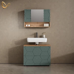 Badmöbel-Set Ronco Grün/Goldkraft Eiche 2 Teile, Unterschrank 80 cm livinity®