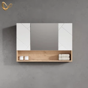 Badspiegelschrank Ronco Weiß Hochglanz/Goldkraft Eiche 80.1 x 55 cm livinity®