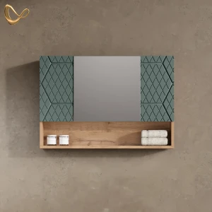 Badspiegelschrank Ronco Grün/Goldkraft Eiche 80 x 55 cm livinity®