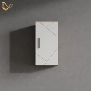 Badschrank Ronco Weiß Hochglanz/Goldkraft Eiche 30 x 59 cm mit Regal livinity®