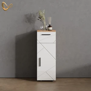 Midischrank Ronco Weiß Hochglanz/Goldkraft Eiche 30 x 81 cm livinity®
