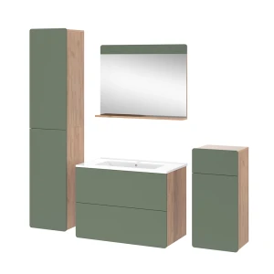 Meubles bain Izan Force d'or Chêne/Vert 5 pièces avec armoire haute et armoire moyenne Vicco