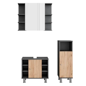 Badspiegelschrank Fynn Carvalho Antracite/Goldkraft 3 Teile mit Midischrank Vicco