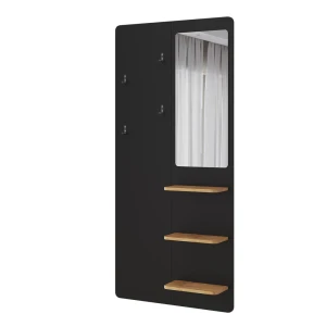 Portemanteau mural Jochen noir/chêne 70x150cm avec miroir Vicco