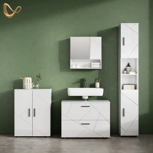 Badmöbel-Set Ronco Weiß Hochglanz 4 Teile, mit Schubladenschrank und Midischrank livinity®