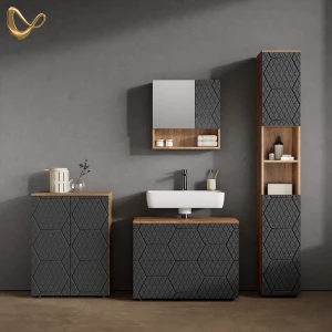 Badmöbel-Set Ronco Anthrazit mit Wabenstruktur 4 Teile, mit Schubladenschrank und Midischrank livinity®