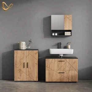 Badmöbel-Set Ronco Goldkraft Eiche/Anthrazit 3 Teile, mit Unterschrank 80 cm livinity®