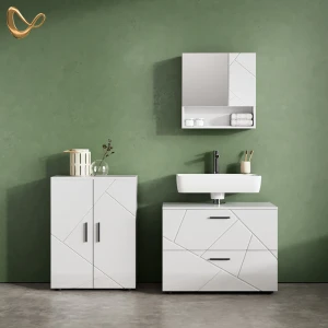 Badmöbel-Set Ronco Weiß Hochglanz 3 Teile, mit Unterschrank 80 cm livinity®