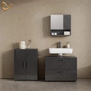 Badmöbel-Set Ronco Anthrazit Hochglanz 3 Teile, mit Unterschrank 80 cm livinity®
