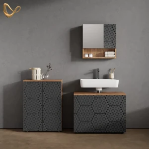 Badmöbel-Set Ronco Anthrazit mit Wabenstruktur 3 Teile, mit Unterschrank 80 cm livinity®