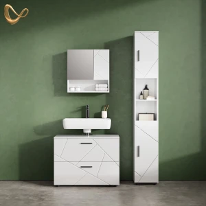 Badmöbel-Set Ronco Weiß Hochglanz 3 Teile, mit Schubladenschrank und Hochschrank livinity®