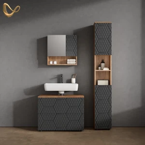 Badmöbel-Set Ronco Anthrazit mit Wabenstruktur 3 Teile, mit Schubladenschrank und Hochschrank livinity®