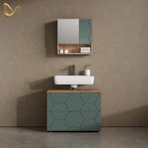 Badmöbel-Set Ronco Grün/Goldkraft Eiche 2 Teile livinity®