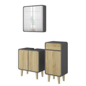 Bathroom furniture set Arla Anthracite/oak 3 parts, with midi cabinet Vicco