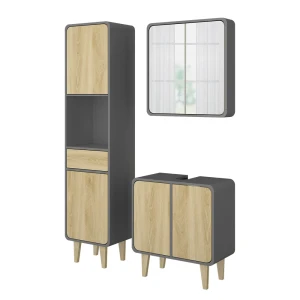 Conjunto de móveis de banheiro Arla Antracite/Carvalho 3 Teile, mit Hochschrank Vicco