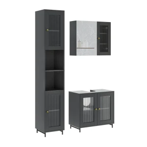 Badmöbel-Set Malte Grau 3 Teile mit Hochschrank Vicco