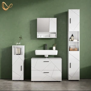 Badmöbel-Set Ronco Weiß Hochglanz 4 Teile, mit Schubladenschrank und Hochschrank livinity®