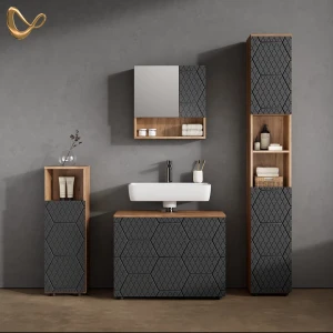 Badmöbel-Set Ronco Anthrazit mit Wabenstruktur 4 Teile, mit Schubladenschrank und Hochschrank livinity®