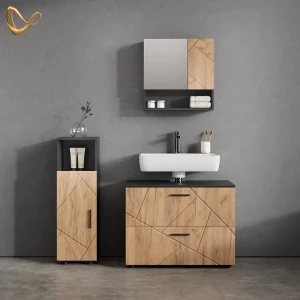 Badmöbel-Set Ronco Goldkraft Eiche/Anthrazit 3 Teile, mit Midischrank livinity®
