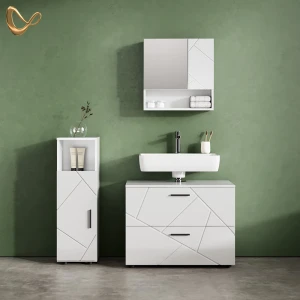 Badmöbel-Set Ronco Weiß Hochglanz 3 Teile, mit Midischrank livinity®