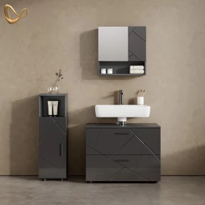 Badmöbel-Set Ronco Anthrazit Hochglanz 3 Teile, mit Midischrank livinity®