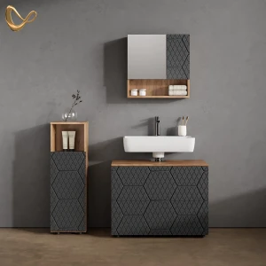 Badmöbel-Set Ronco Anthrazit mit Wabenstruktur 3 Teile, mit Midischrank livinity®