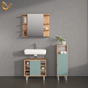 Badmöbel-Set Fucino Grün 3 Teile, mit Midischrank livinity®