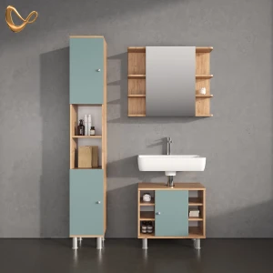 Badmöbel-Set Fucino Grün 3 Teile, mit Hochschrank livinity®
