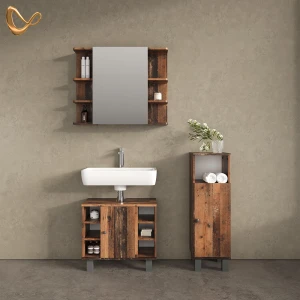 Badmöbel-Set Fucino Eiche rustikal 3 Teile, mit Midischrank livinity®