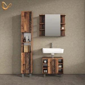 Badmöbel-Set Fucino Eiche rustikal 3 Teile, mit Hochschrank livinity®