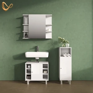 Badmöbel-Set Fucino Weiß Hochglanz 3 Teile, mit Midischrank livinity®