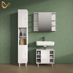 Badmöbel-Set Fucino Weiß Hochglanz 3 Teile, mit Hochschrank livinity®