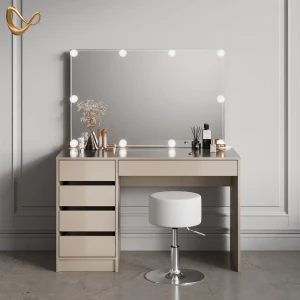 Schminktisch Imola Greige mit LED Beleuchtung und Hocker livinity®