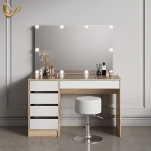 Schminktisch Imola Weiß/Sonoma mit LED Beleuchtung und Hocker livinity®