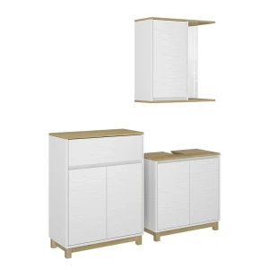 Badmöbel-Set Livia Weiß/Eiche 3 Teile, mit Midischrank Vicco