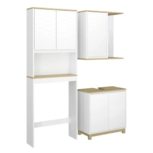 Badmöbel-Set Livia Weiß/Eiche 3 Teile Vicco