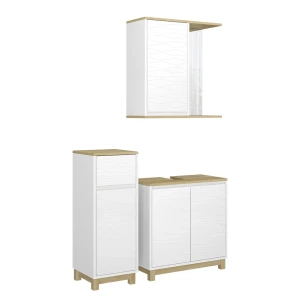 Badmöbel-Set Livia Weiß/Eiche 3 Teile, mit Midischrank Vicco