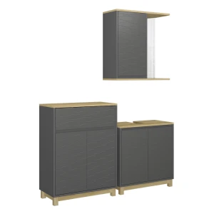 Badmöbel-Set Livia Anthrazit/Eiche 3 Teile, mit Badregal Vicco