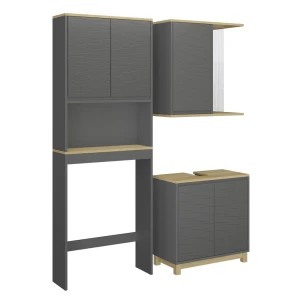 Badmöbel-Set Livia Anthrazit/Eiche 3 Teile Vicco