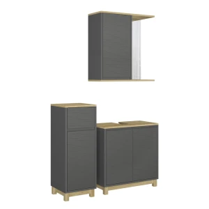 Badmöbel-Set Livia Anthrazit/Eiche 3 Teile, mit Midischrank Vicco