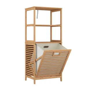 Badschrank Novaro Bambus 48.3 x 114 cm mit Wäschekorb Vicco